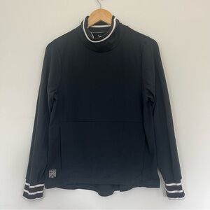 Oiselle Lux Black Long Sleeve Top with Striped Cuffs and Kangaroo Pouch